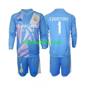 Camisolas de futebol Real Madrid Thibaut Courtois 1 Guarda Redes Criança Equipamento Principal 2024/25 Manga Comprida